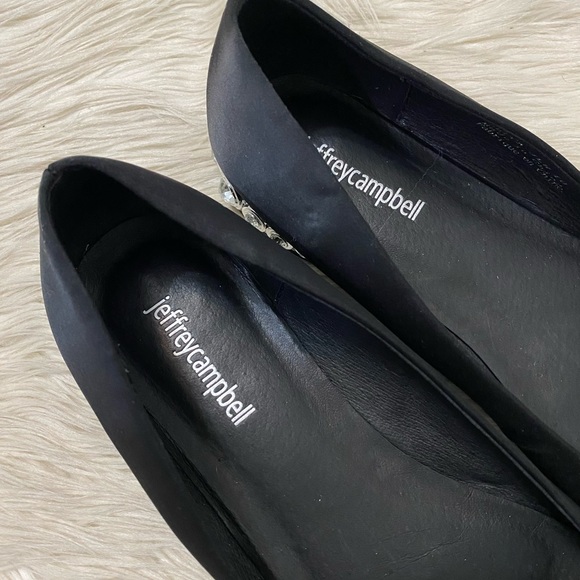 Jeffrey Campbell Black Satin Cap Toe Gem Rhinestone Embellished Becca Flats - Picture 7 of 9